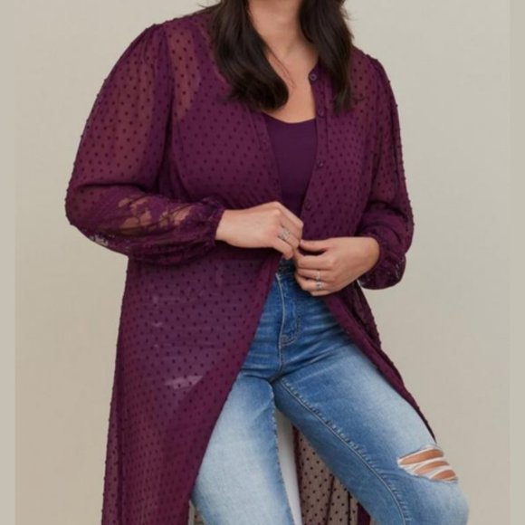 NWT Torrid Clip Dot Button Front Maxi Kimono 4X - Picture 6 of 7